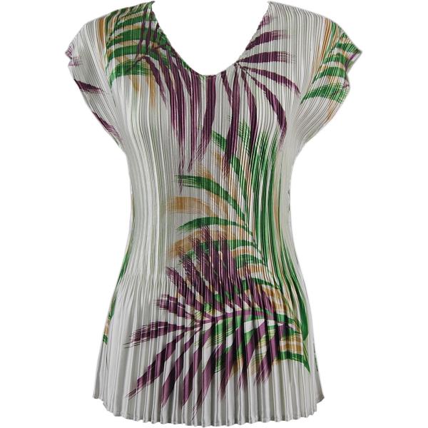 Wholesale 1317 - Satin Mini Pleats Cap Sleeve Dresses Palm Leaf Green-Purple Satin Mini Pleat - Cap Sleeve V-Neck - One Size Fits Most