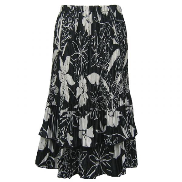 Wholesale 745 - Skirts - Satin Mini Pleat Tiered  Floral - White on Black Satin Mini Pleat Tiered Skirt - One Size Fits Most