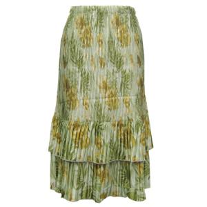 745 - Skirts - Satin Mini Pleat Tiered  Gold-Sage Floral Satin Mini Pleat Tiered Skirt - One Size Fits Most