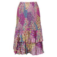 Skirts - Satin Mini Pleat - Tiered -  Paisley Magenta-Teal
