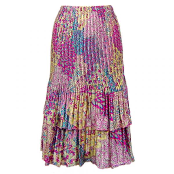 Wholesale 745 - Skirts - Satin Mini Pleat Tiered  Paisley Magenta-Teal Satin Mini Pleat Tiered Skirt - One Size Fits Most