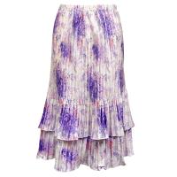 Skirts - Satin Mini Pleat - Tiered -  Roses - Purple on White