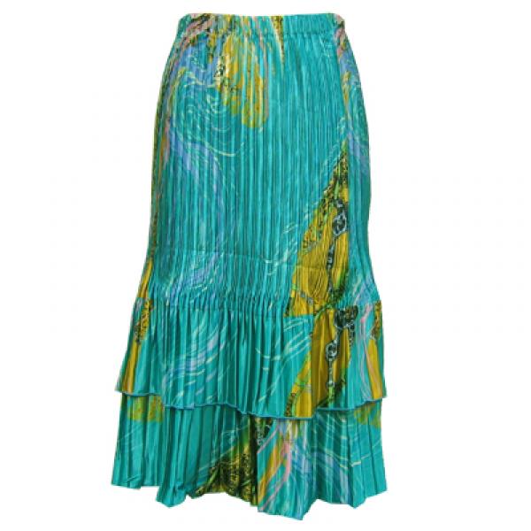 Wholesale 745 - Skirts - Satin Mini Pleat Tiered  Swirl Aqua-Blue - One Size Fits Most