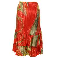 Skirts - Satin Mini Pleat - Tiered -  Swirl Olive-Red