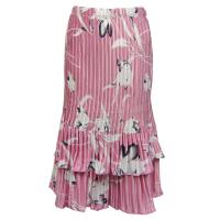 Skirts - Satin Mini Pleat - Tiered -  White Tulips on Pink