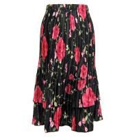 Skirts - Satin Mini Pleat - Tiered -  Black with Roses