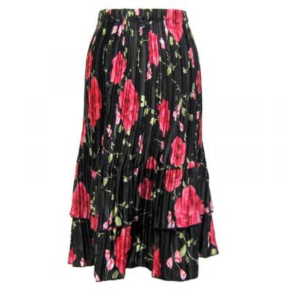 Wholesale 745 - Skirts - Satin Mini Pleat Tiered  Black with Roses Satin Mini Pleat Tiered Skirt - One Size Fits Most