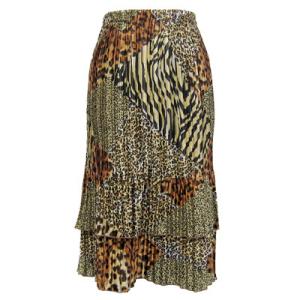745 - Skirts - Satin Mini Pleat Tiered  Patchwork Animal Satin Mini Pleat Tiered Skirt - One Size Fits Most