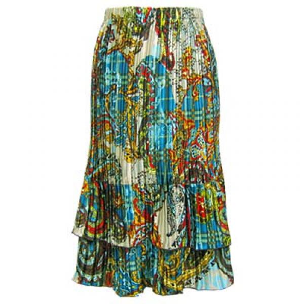 Wholesale 745 - Skirts - Satin Mini Pleat Tiered  Paisley Plaid Teal Satin Mini Pleat Tiered Skirt - One Size Fits Most