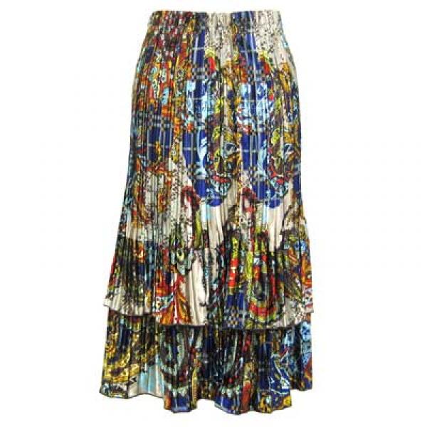 Wholesale 745 - Skirts - Satin Mini Pleat Tiered  Paisley Plaid Royal Satin Mini Pleat Tiered Skirt - One Size Fits Most