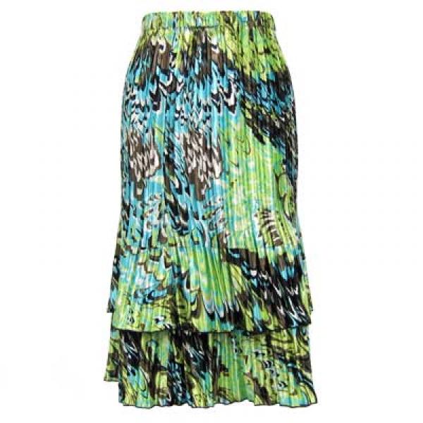 Wholesale 745 - Skirts - Satin Mini Pleat Tiered  Lime-Aqua Peacock Satin Mini Pleat Tiered Skirt - One Size Fits Most
