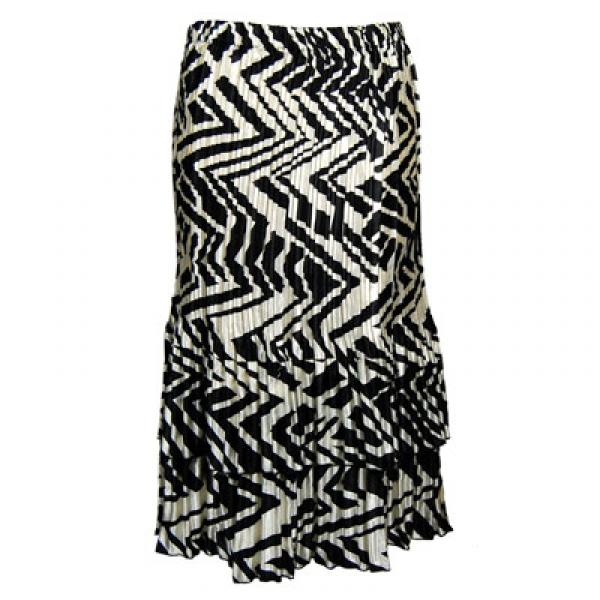 Wholesale 745 - Skirts - Satin Mini Pleat Tiered  Block Print Black-Ivory Satin Mini Pleat Tiered Skirt - One Size Fits Most