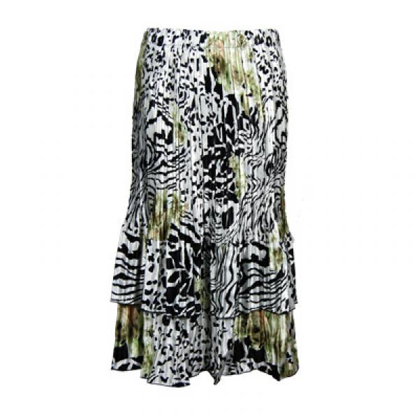 Wholesale 745 - Skirts - Satin Mini Pleat Tiered  Reptile Floral - Green Satin Mini Pleat Tiered Skirt - One Size Fits Most