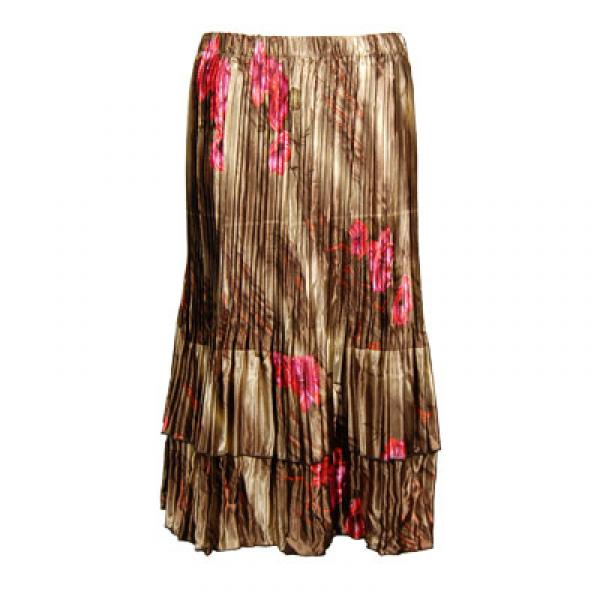 Wholesale 745 - Skirts - Satin Mini Pleat Tiered  Marble Floral - Taupe Satin Mini Pleat Tiered Skirt - One Size Fits Most