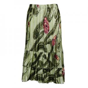 745 - Skirts - Satin Mini Pleat Tiered  Multi Green Floral - One Size Fits Most
