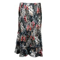 Skirts - Satin Mini Pleat - Tiered -  White-Black-Red Abstract