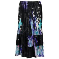 Skirts - Satin Mini Pleat - Tiered -  Pink-Purple Floral on Black
