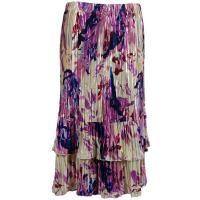 Skirts - Satin Mini Pleat - Tiered -  Abstract Floral Raspberry-Navy