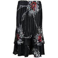 Skirts - Satin Mini Pleat - Tiered -  Oriental Floral Black-Red