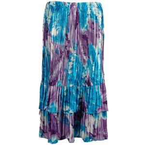 745 - Skirts - Satin Mini Pleat Tiered  Turquoise-Purple Watercolors - One Size Fits Most