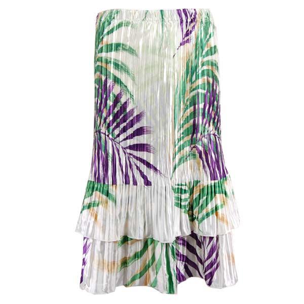 Wholesale 1519 - Satin Mini Pleat 3/4  Sleeve Dress Collar  Palm Leaf Green-Purple Satin Mini Pleat Tiered Skirt - One Size Fits Most