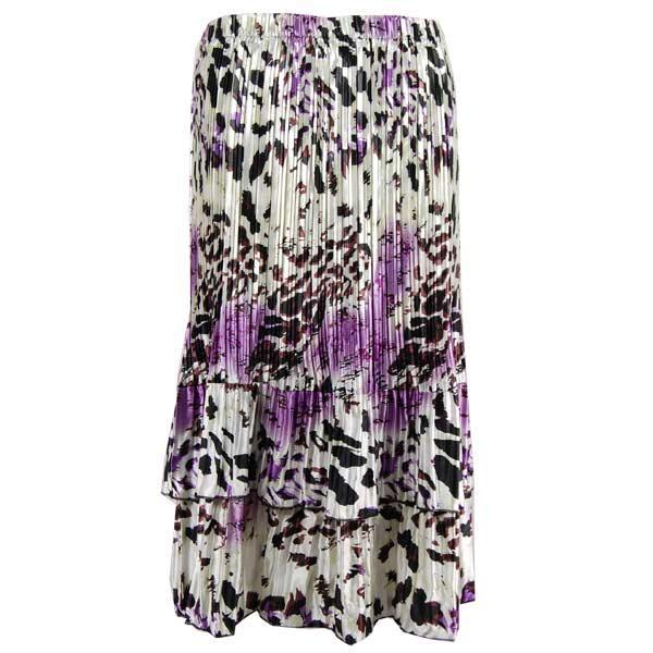 Wholesale 657 - Half Sleeve V-Neck Satin Mini Pleat Tops  Reptile Floral - Purple Satin Mini Pleat Tiered Skirt - One Size Fits Most