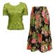 Leaf Green Short Sleeve Origami-Floral Bouquet Mini Pleat 