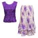 Purple Sleeveless Origami-Purple Roses on White Mini Pleat 