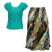 Aqua Cap Sleeve-Earthtone Abstract Micro Pleat Skirt