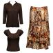 Dark Brown Cap+Blouse-Multi Animal Floral Mini Pleat Skirt