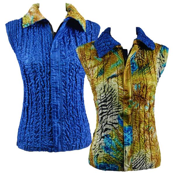 Wholesale 1155 - Petal Shirts - Three Quarter Sleeve P23 - Zebra Gold-Blue<br>Quilted Reversible Vest - One Size Fits Most