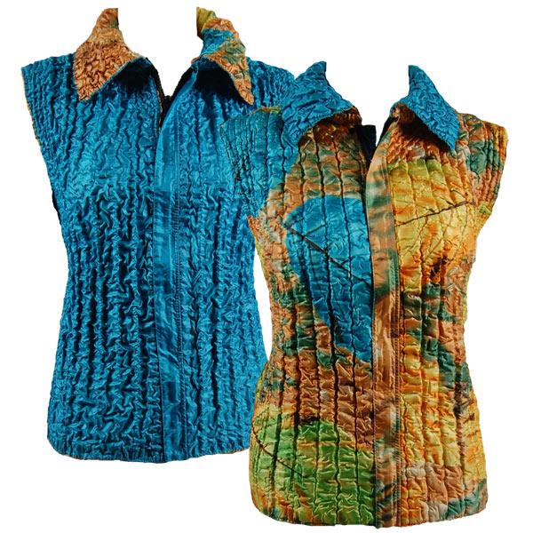 Wholesale 4537 - Quilted Reversible Vests  P27/PLUS - Turquoise Multi Leaves<br>Quilted Reversible Vest - XL-2X