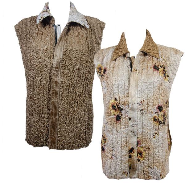 Wholesale 1906 - Magic Crush Three Quarter Sleeve Tops P42 - Beige Floral<br> Quilted Reversible Vest - One Size Fits Most