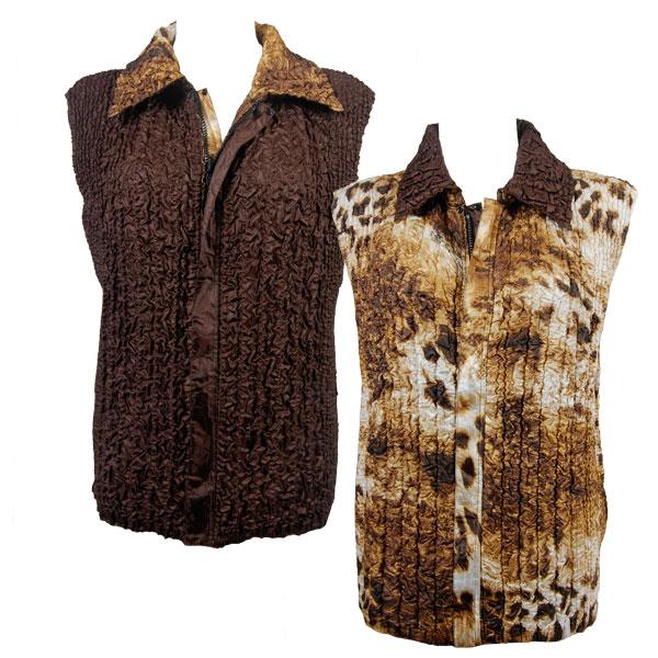 Wholesale 837 - Ultra Light Crush Three Quarter Sleeve Tops P44 - Brown Giraffe<br>Quilted Reversible Vest - One Size Fits Most