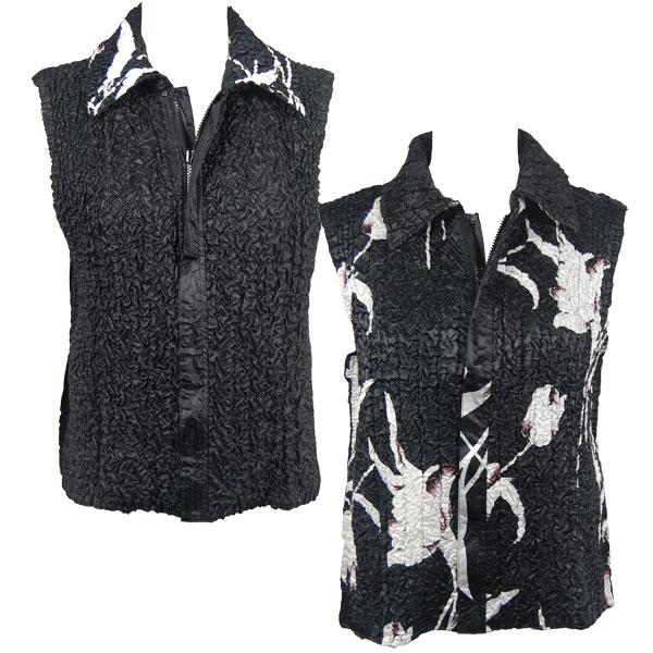 Wholesale 4537 - Quilted Reversible Vests  9028 - Tulips on Black<br>Quilted Reversible Vest - One Size Fits Most