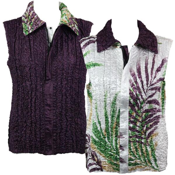 Wholesale 4537 - Quilted Reversible Vests  9765 - Palm Leaves Green-Plum<br>  Quilted Reversible Vest - One Size Fits Most