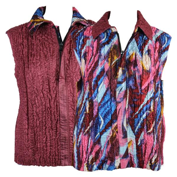 Wholesale 1906 - Magic Crush Three Quarter Sleeve Tops 14015 - Burgundy Multi Abstract<bR> Quilted Reversible Vest - One Size Fits Most