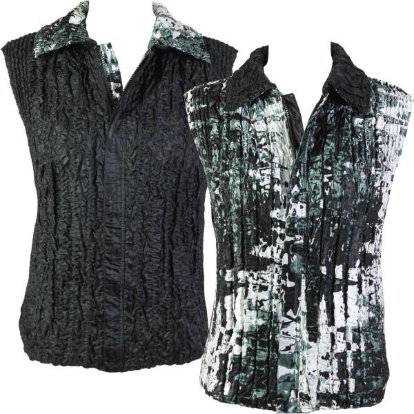 Wholesale 1904 - Magic Crush Cap Sleeve Tops 5254 - Black Abstract <br> Quilted Reversible Vest - One Size Fits Most