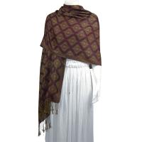 Pashmina Style Shawls - Woven Prints - Geometric Circles - Merlot