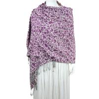 Pashmina Style Shawls - Woven Prints - Cheetah - Grape-White