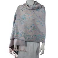 Pashmina Style Shawls - Woven Prints - Flowers and Dots - Peach-Turquoise