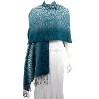 Pashmina Style Shawls - Woven Prints - Zebra Print - Teal