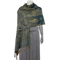 Pashmina Style Shawls - Woven Prints - Metallic Accent - Floral Stencil - Teal