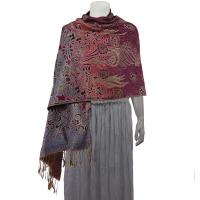 Pashmina Style Shawls - Woven Prints - Metallic Accent - Floral Stencil - Raspberry/Blue
