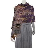 Pashmina Style Shawls - Woven Prints - Metallic Accent - Floral Stencil - Purple