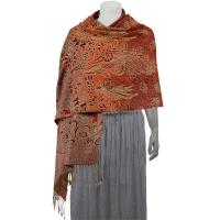 Pashmina Style Shawls - Woven Prints - Metallic Accent - Floral Stencil - Rust