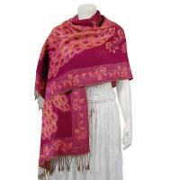 Pashmina Style Shawls - Woven Prints - Metallic Accent - Peacock - Raspberry/Magenta