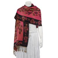 Pashmina Style Shawls - Woven Prints - Metallic Accent - Peacock - Magenta/Black