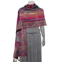 Pashmina Style Shawls - Woven Prints - Metallic Accent - Bordered Persian - Teal/Magenta
