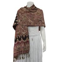 Pashmina Style Shawls - Woven Prints - Metallic Accent - Persian Paisley - Dusty Grape/Champagne